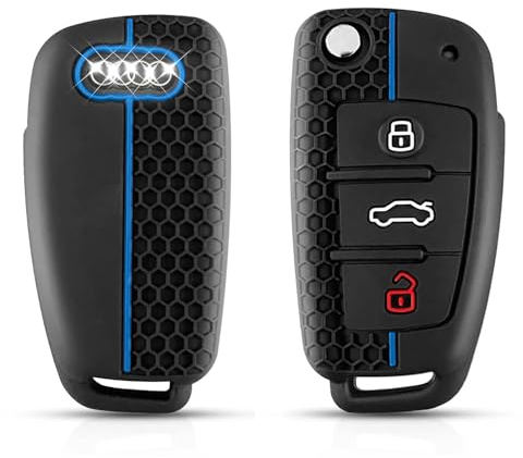 Kesiku Audi Schlüsselhülle für Audi A1 A3 A4 A6 S3 S4 S6 Q3 Q5 Q7 TT RS4 RS6 R8 Seat Exeo Schlüssel, Audi A3 Schutzhülle TPU, Autoschlüssel Hülle Audi Silikon - 3 Tasten Blaue Linie