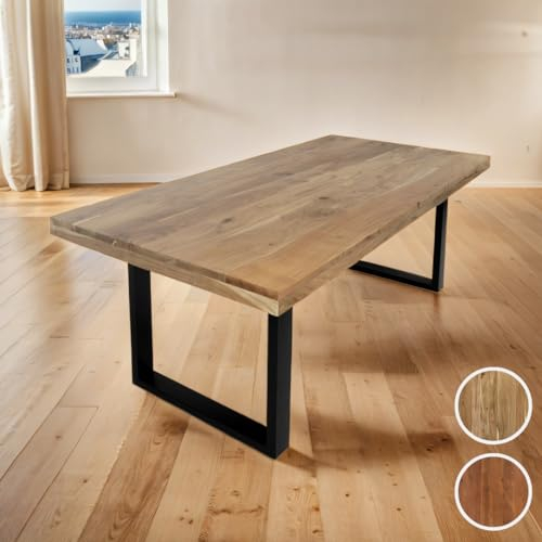 SAM Esstisch 220 x 100 cm Rio, Esszimmertisch naturfarben, Akazienholz massiv, U-Gestell aus Metall Schwarz, gerade Kanten