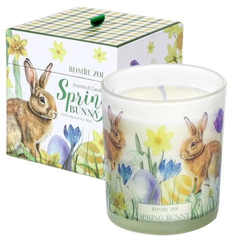 ROMIIE ZOI Easter Scented Candle - 6oz Soy Wax Candle, Sping Bunny, Infused with Garden Bunny Aroma - Gift Box Packaged for Easter Gift