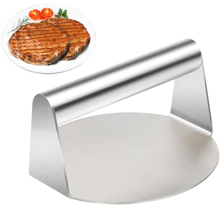 Atliberswo Prensa para carne molida, prensa para hamburguesas redonda de acero inoxidable de 5,5 pulgadas, material de acero inoxidable, apta para lavavajillas, adecuada para hacer hamburguesas,