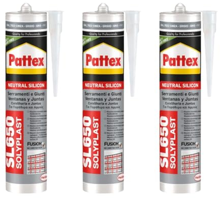 Pattex Solyplast SL650 Silikon für Fenster & Dehnungsfugen - Professionelle Abdichtung & Flexibilität für optimale Fenster- und Fugenversiegelung Grau - 3x 300ml