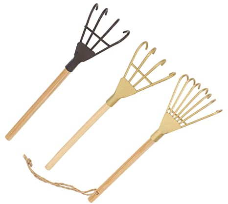 HEMOTON 3st Mini-Grill Gartenwerkzeuge Japanisches Zen-gartenwerkzeug Blätterdekor Mini-rechen Miniaturdekoration Japanische Accessoires Mini Laubrechen Bambusrechen Eisen Kind Handlich
