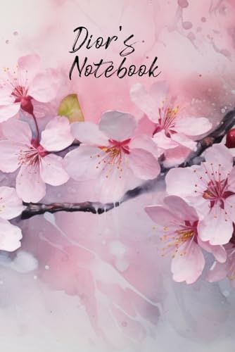 Dior’s Notebook: Personalized Diary Journal for Dior, Stylish Watercolor Apple Blossom Diary, 6x 9 160 Lined Pages