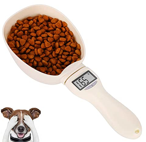 Foribyw Pet Food Measuring Scoop Scale, Kitchen Digital Food Measuring Spoon for Dog Cat, 4 Measuring Units Precise Dog Food Measuring Scooper with LED Display for Measuring Pets Food