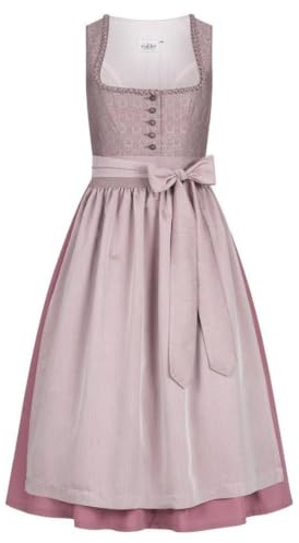 Nübler Dirndl lang Damen - 2 teilig inkl. Kleid und Dirndl Schürze im Landhausstil, Rocklänge 90cm - Moderne bayrische Tracht, Adele Altrosa