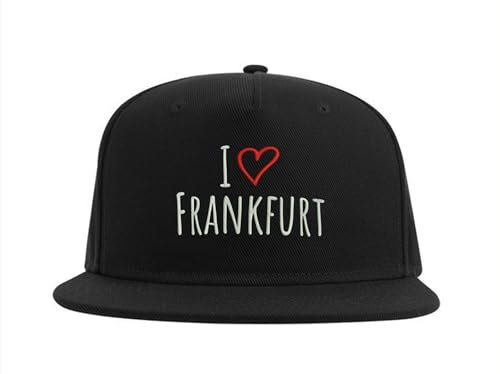 Lauthings I Love Frankfurt City Germany Snapback Cap bestickt Fullcap Herren Mütze schwarz, Schwarz , Einheitsgröße