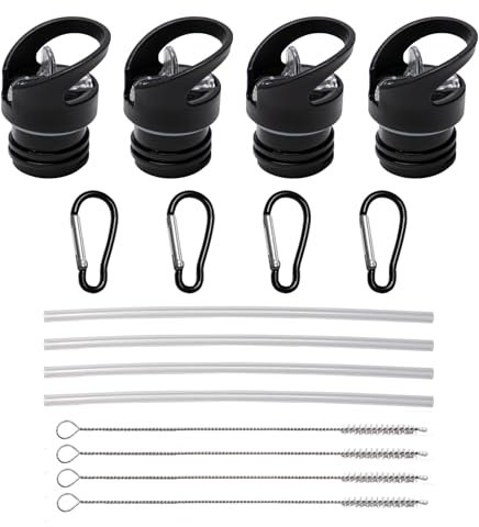Sxutop 4 Piezas Tapa de Paja Abatible para Botella de Agua - Negro - Con 4 Pajitas de Repuesto para Mayoría de Botellas