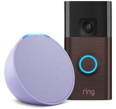 New Ring Battery Video Doorbell (2024 release) | Venetian Bronze, Works with Alexa + Echo Pop | Lavender Bloom - Smart Home Starter Kit