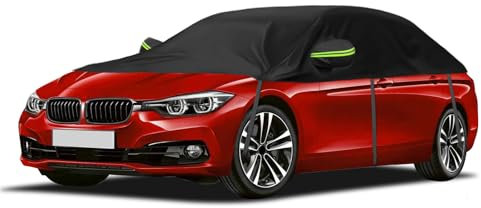 Universelle Halbgarage für Autos 323 * 150 * 49cm, Autoabdeckung Wasserdicht Ersatz für BMW 3 Series, Ersatz für Porsche 911, Autoplane Halbabdeckung für Allwetter, UV-Beständige Vollgarage Regen