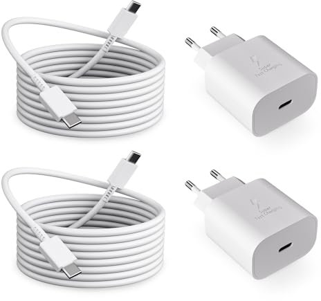 2-Pack Cargador 25W para Samsung Carga Rapida, USB C Enchufe con 2M Tipo C Cable Compatible con Samsung S25/S24/S23/S22/S21/S20 FE/Plus/Ultra 5g/S10S9/A55 5G/A54 5G/A53/A40/A35/A34/A25/A20/A15/A14