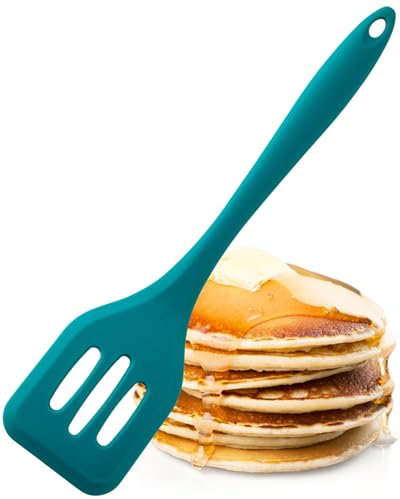 Taylors Eye Witness Large Silicone Lagoon Blue Slotted Spatula - Dishwasher Safe. Great for Non-Stick Frying Pans. Slotted for Drainage. Odour, Stain & Heat Resistant (260°C/500°F). 5 Year Guarantee