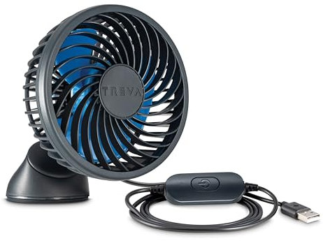 Treva 3.5 Inch USB Powered Fan with Suction Cup, 3 Speed Attachable Fan with Rotating Head for Car, Camping, Travel, Bedroom, Multi-Directional Rotating and Adjustable Head (Black)
