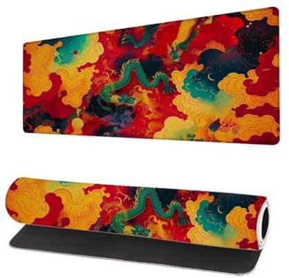 Gaming Mauspad Abstrakt XXL 600x300x3mm, Drachen Mousepad groß Schreibtischunterlage, Mouse Pad mit Vernähte Kanten, WassXerdicht Anti-Rutsch Mousepad, Verbessert Präzision und Geschwindigkei H-0