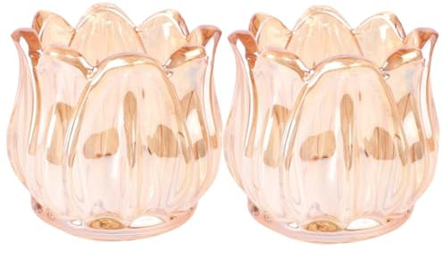 PRETYZOOM Juego de 2 Candelabros de Cristal con Forma de Flor Elegante Menorá de Cristal para Decoración de Bodas Y Cenas Románticas