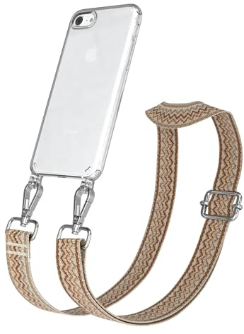 EAZY CASE Handykette - Verstellbares Taschenband kompatibel mit iPhone SE (2022/2020) / iPhone 8/7, Schulterriemen, Handykordel mit Silikon Hülle, Umhängetasche, Beige Braun Silber