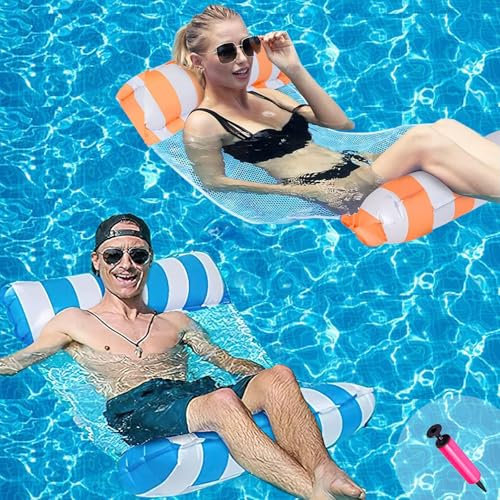 Amaca Gonfiabile 2 Pezzi Amaca Galleggiante per Piscina 4 in 1 Sedia Galleggiante per Piscina Materassino Gonfiabile Mare Piscina Amaca Gonfiabile Mare Materassino Mare con Pompa ad Aria Portatile