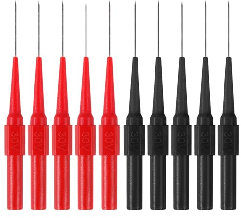10 Stück Testsonde, 0,7mm Multimeter Stifte für Prüfsonden, Wire Piercing Prüfspitzen mit 4mm Buchse 0.7mm Puncture Probe Nadel 30V/10A für kleine IC Pins Elektronikprüfung