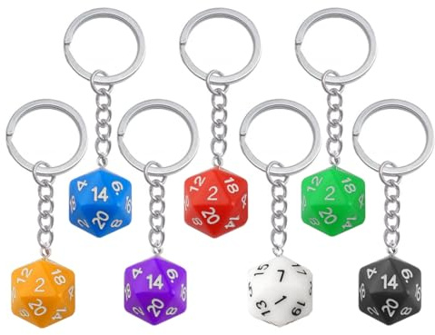 Jurxy 7 Stück 20 Gesicht Würfel Schlüssel Anhänger - 27mm D20 Würfel-Anhänger Set aus Acrylic 3D Polyeder Schlüsselanhänger für DIY Schmuck, Taschen & Autoaccessoires - Bunt Opaque
