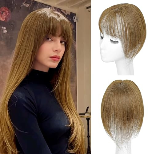 BUPPLER Haar Topper für Frauen Echthaar-360°3D Topper mit Pony für Dünner Werdendes Haar Clip in Pony mit Verbesserter Seidenbasis,Perfekt für Den Täglichen Gebrauch,5x10 Braun-4#