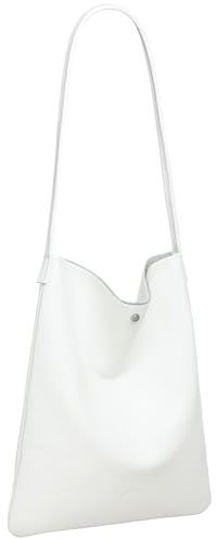 Caspar Klassisch Elegante Schultertasche aus Leder Mittelgroße Damen Shopper Handtasche - CLASSIC LINE - Modell No.822 - Made in Italy, Farbe:weiß