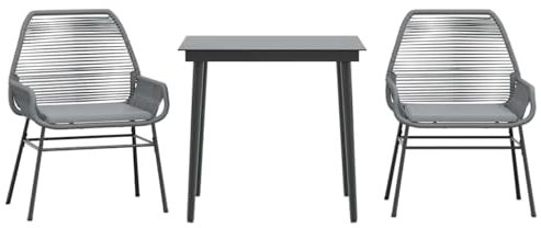 vidaXL 3-TLG. Garten-Essgruppe mit Kissen Grau Poly Rattan Glas, Outdoor Essgruppe, Essgarnitur Terrasse, Garten Essgarnitur, Terrasse Essgruppe