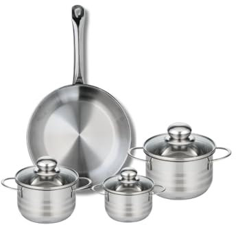ELO 9870550 Batterie de cuisine 4 pièces, Ensemble de 1 Poêle de cuisson 28 cm et 3 faitouts 12, 14 et 16 cm Elo Profi Brillant, inox, induction