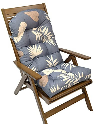 RPZVGG Adirondack-Stuhlkissen mit Bändern, gestepptes Schaukelstuhlkissen mit hoher Rückenlehne, Kissen für Terrassenstühle, Sonnenschutz und lichtecht(Grey Leaves)