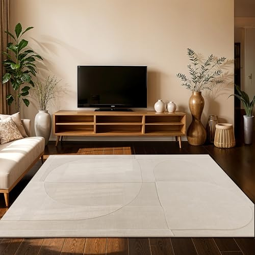 Paco Home Teppich Wohnzimmer Schlafzimmer moderner Kurzflor Abstrakte Organische Geometrische Designs Japandi Stil 3D Effekt hochwertig weich, Farbe:Creme (Bögen), Grösse:200x280 cm
