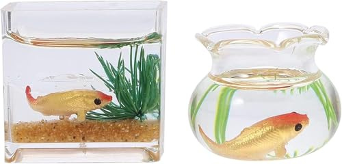 2Pcs 1/12 Scale Accessories Dollhouse Fish Tank,1: 12 Scale Miniature Fish Bowl Miniature Dollhouse Accessories for Garden Scene Decor Desktop Ornaments,Dollhouse Accessories,Dollhouse Décor