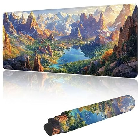 Giyuco Tapis de Souris Gaming XXL 700 x 300 mm, Tapis de Souris à Motif Vert Montagnes,avec Bords Cousus, Base Antidérapante, Surface Imperméable, Grand sous Main pour PC Portable & Maison G-g250