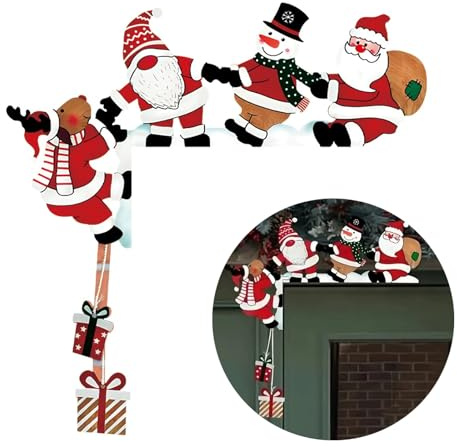 YIEUR Türrahmen deko Weihnachten Holz，Weihnachten türdeko rot weiß mit Klebepunkte Runde，Weihnachts Dekoration Weihnachtsecktürrahmen Figur Ornament Geschenk für Festival Home Wand Ornament