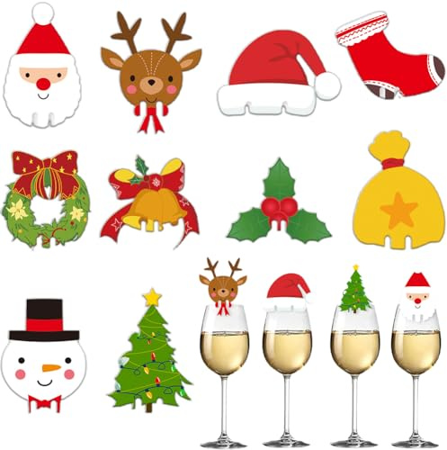 Danbghyuo 100 PCS Weinglas Weihnachten, Glasmarkierer Weihnachten weihnachtstisch deko, Weihnachts tischdeko Weinbecher Karten Für Glas markierung trinkgläser