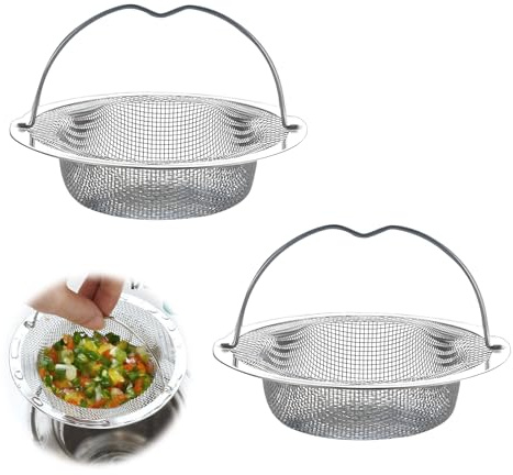 2 Piezas Filtro Fregadero Cocina, Coladores de Drenaje Antiobstrucción de Cocina Rejilla Fregadero con asa Colador Fregadero Acero Inoxidable Apto para el Drenaje de Filtros(11 x 7.5 x 2 cm)