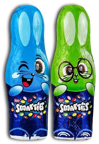 2 er Pack Smarties Osterhasen Hase Osterhase 2 x 50g Weihnachtsmann-Hohlfigur aus Milchschokolade gefüllt mit Mini-Schokolinsen