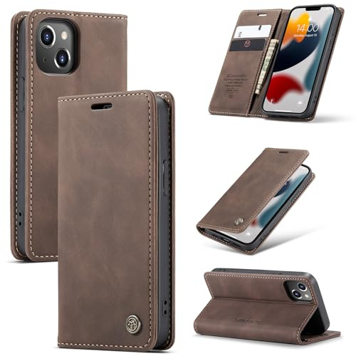 Cracedily for iPhone 13 Mini Case 5.4, Flip Wallet Leather Case with Card Holder Magnetic Closure Shockproof Kickstand Protective Phone Cases Cover for iPhone 13 Mini,Coffee