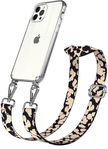 EAZY CASE Handykette - Verstellbares Taschenband kompatibel mit iPhone 12/12 Pro, Schulterriemen, Handykordel mit Silikon Hülle, Umhängetasche, Taupe Camouflage Silber