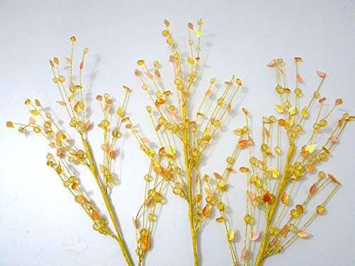 Bella Vita Dapo 3 x Dekorations- Zweige im Set Gold-orangefarben Dekozweige biegsam Gesteck Kunstblume