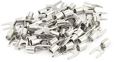 sourcing map 50PCS Uninsulated Furcate Fork Terminals Cable Lug SNBS5.5-4 AWG 12-10