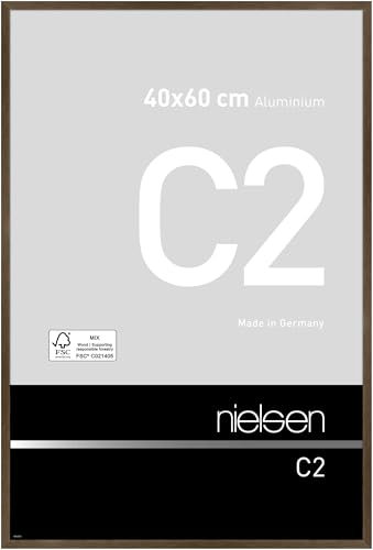 nielsen Bilderrahmen, 40 x 60 cm, Aluminium, Walnuss matt, Posterrahmen zum Aufhängen im Hoch- & Querformat, Echtglas, C2