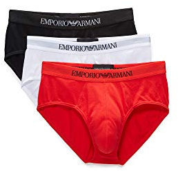 Emporio Armani Herren Men'S Cotton Briefs, 3-Pack Slip, Schwarz / Weiß Rot, S