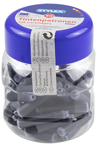 Stylex 23015 - Tintenpatronen in praktischer Aufbewahrungsbox, königsblau, Standard-Tintenpatronen, 50 Stück