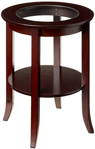 Frenchi Furniture - Genua-Beistelltisch aus Holz, runder Beistelltisch, eingesetztes Glas.