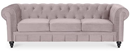 Canape Chesterfield Velours 3 Places Altesse Taupe