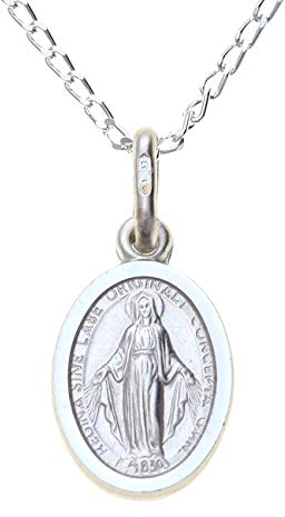 Alexander Castle Klein Solide 925 Sterling Silber Wundertätige Medaille Katholische Halskette für Kinder - 12mm x 9mm Wundertätige Medaille mit 16 925 Sterling Silber Kette & Schmuck Geschenk-Box