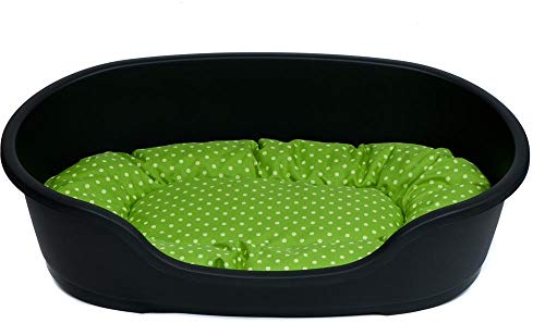 adena Hundekorb 81 x 54 cm anthrazit + Kissen Tupfen grün
