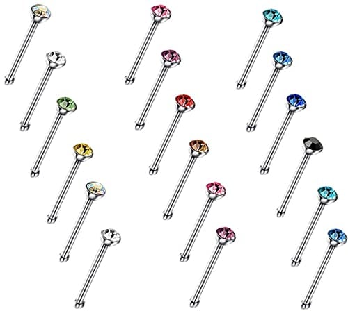 Distinct 60 Stück Nasenstecker Nasenpiercing Kristall-Strass-Schüttg Knochen gerade Stolzenstangenstiftstahl aus Edelstahl Nasenring (Mehrfarben)
