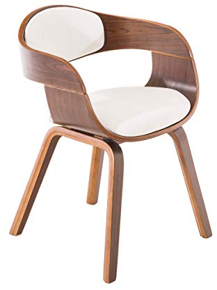 CLP Esszimmerstuhl ergonomisch Kingston, gepolsterte umlaufender Rückenlehne, Kunstlederbezug & Holzgestell, belastbar bis 150 kg, Farbe:walnuss/weiß