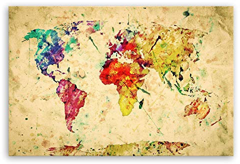 ge Bildet Bild auf Leinwand | Weltkarte Retro in Vintage Deko - E in 30x20 cm als Wandbild | Wand-deko Dekoration Wohnung modern Bilder | 2202