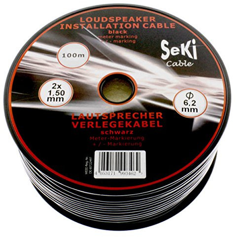 SeKi Cable para altavoces (100 m, redondo, 2 x 1,5 mm², profesional, PA, cable de audio)