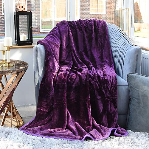 EVELYN LIVING KING - PURPLE LUXURY FAUX FUR MINK THROW SOFT WARM FLEECE BLANKET DOUBLE KING SINGLE SOFA BED